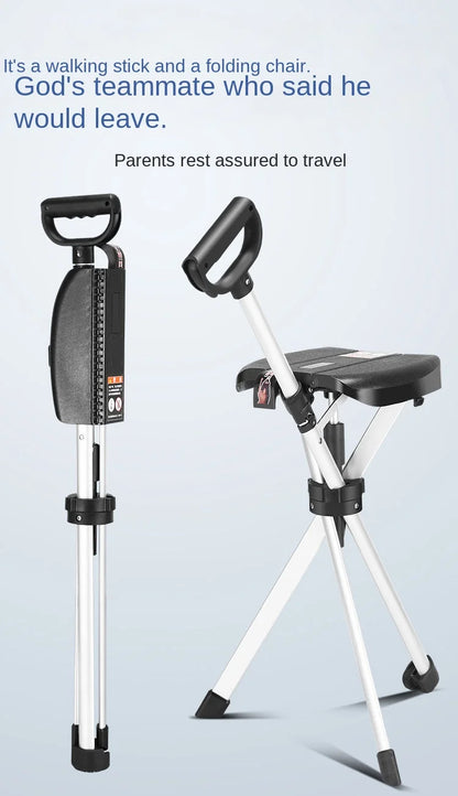 Bastón con asiento, bastón multifuncional plegable, ligero, carga conveniente, muletas de 120 kg con taburete para personas mayores, caminar, senderismo