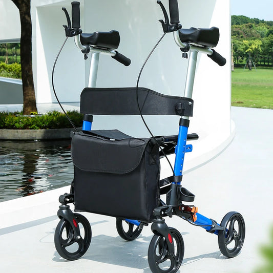 Andador plegable con asiento y altura ajustable: carrito de empuje de ayuda para la movilidad para personas mayores, rollador de soporte para caminar asistivo portátil