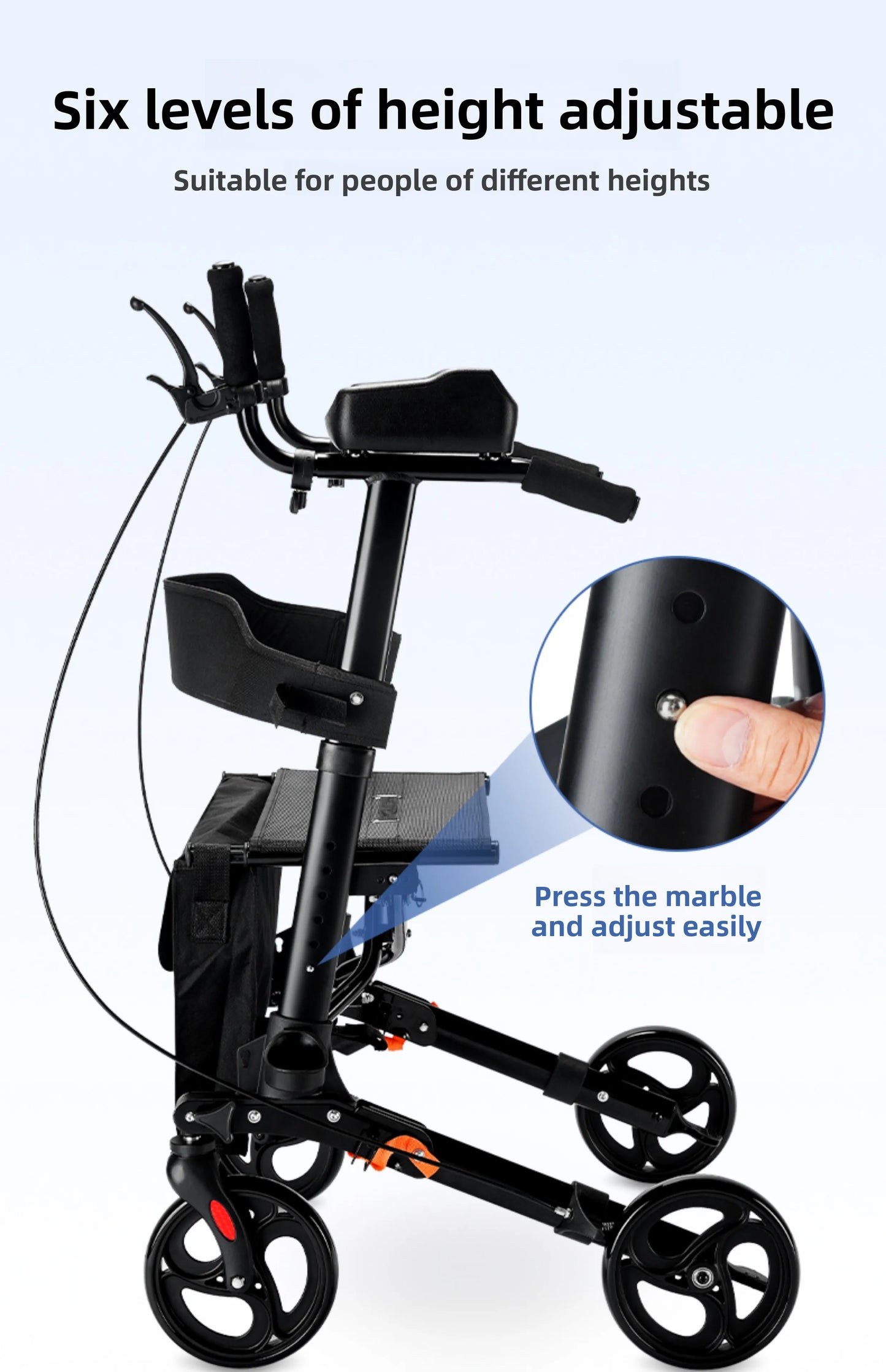 Andador plegable con asiento y altura ajustable: carrito de empuje de ayuda para la movilidad para personas mayores, rollador de soporte para caminar asistivo portátil