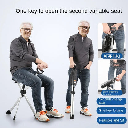 Bastón con asiento, bastón multifuncional plegable, ligero, carga conveniente, muletas de 120 kg con taburete para personas mayores, caminar, senderismo