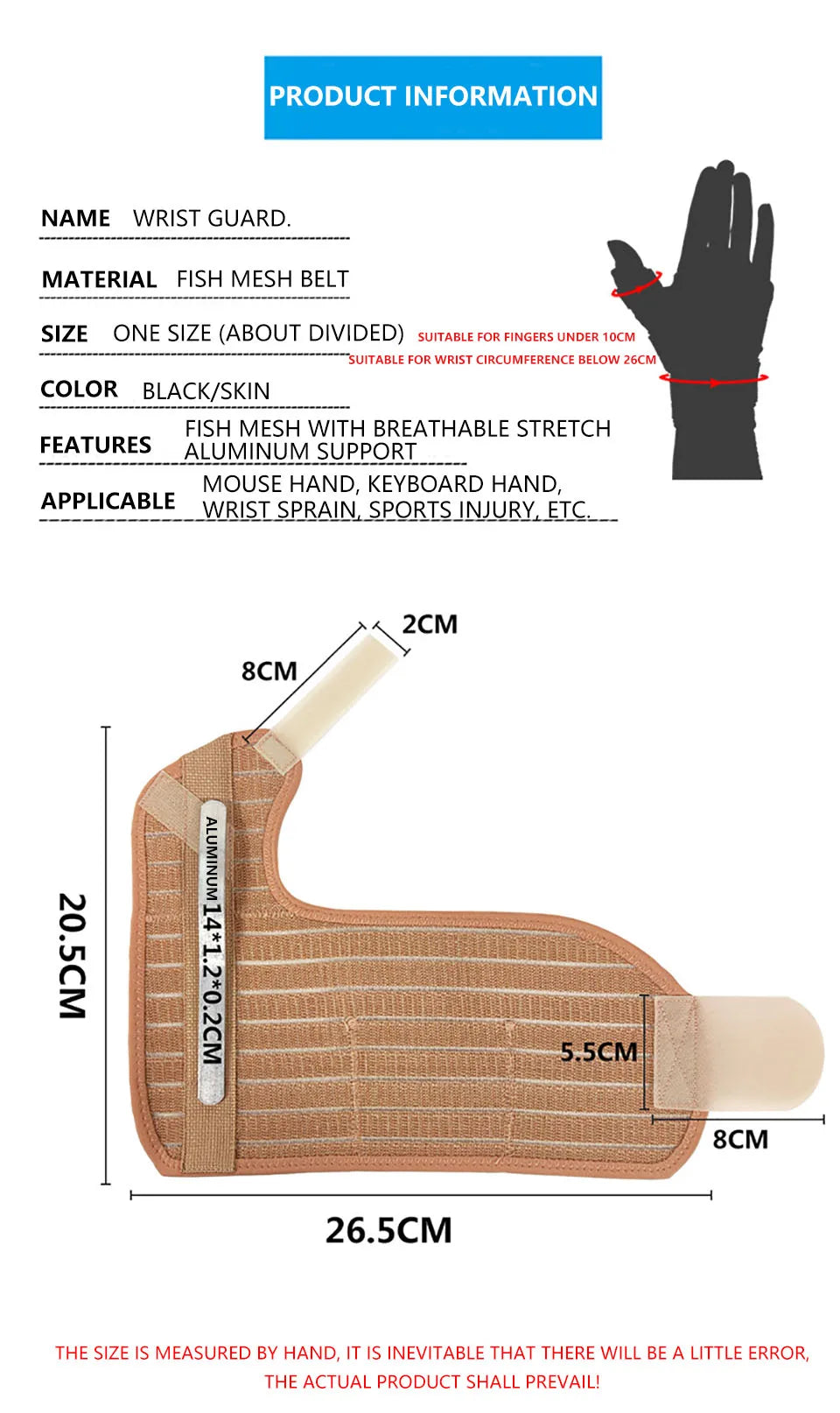Protector de muñeca para hombre y mujer, muñequera transpirable para esguince, antebrazo, gimnasio, Crossfit, túnel Carpiano, 1 unidad